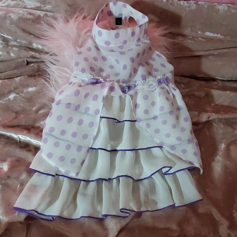 White with purple polka dot Pet dress